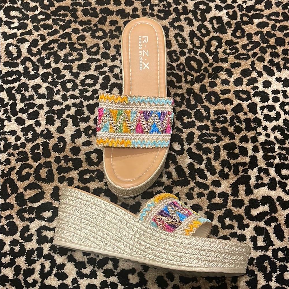Multicolor Woven Platform Sandals